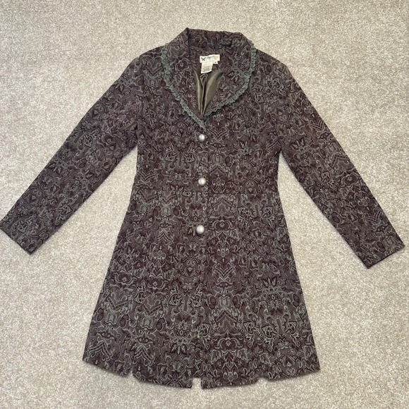 Vtg y2k Papillon Los Angeles Women Brocade Lace Collar Coat Jacket Size S Whimsy - Picture 2 of 9